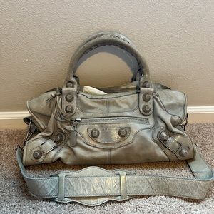 Balenciaga city bag, real light blue leather